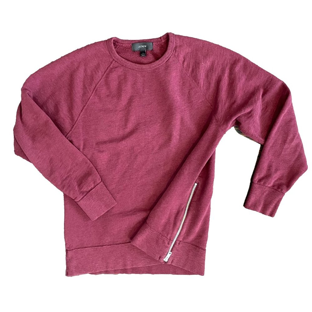 J. Crew Long Tunic Sweatshirt Maroon Crimson Cotton Side Zipper Detail size M